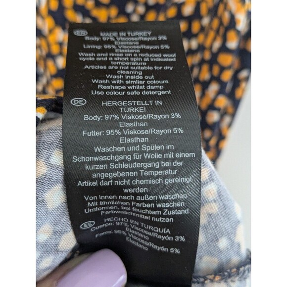 Hobbs Long Midi Samantha Dress Half Sleeve Full Pattern UK14 US M Orange Navy - Picture 11 of 13